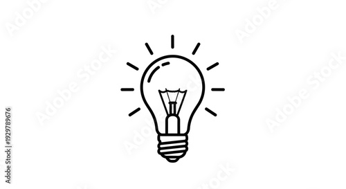 Minimalistic light bulb icon with radiating lines for energy concepts
