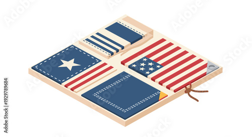 Isometric american flag suitcases: travel and adventure in patriotic style