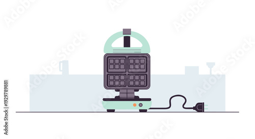Modern flat waffle maker with plug on kitchen counter