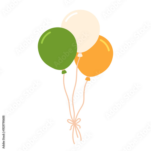 Balloons illustration in Ireland flag colors. Irish festive decoration for St. Patrick celebration, party decor, holiday greeting, patriotic design. Flat vector. Hand drawn. Isolated background.