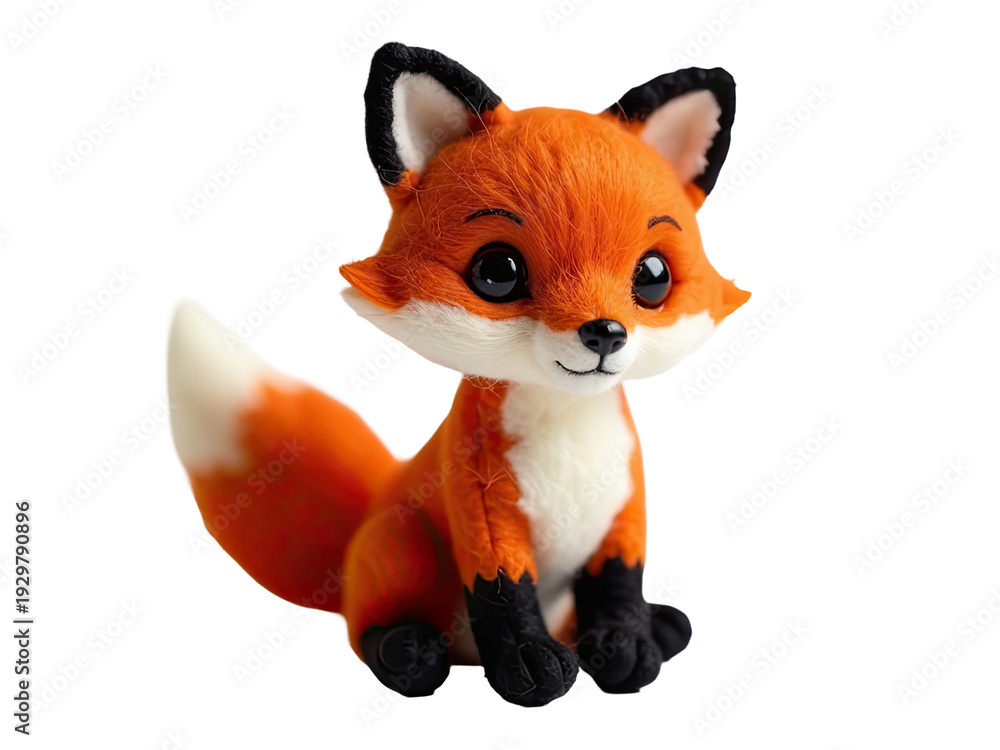Fototapeta premium A close-up photo of a cuddly stuffed fox on a plain white background, perfect for use in illustrations or designs