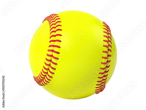 A bright yellow softball ball on a white background, ideal for sports and leisure related concepts