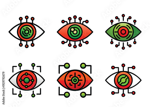 Set of futuristic eye illustrations representing artificial intelligence and technology