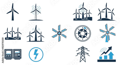 Wind Turbine Icons and Symbols for Renewable Energy and Power Generation