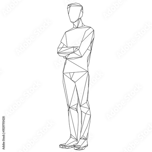 Geometric low poly male full body line art illustration