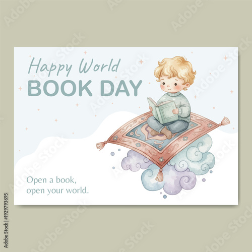 Watercolor world book day illustration