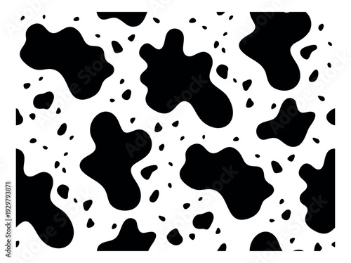 Simple cow print pattern set featuring black irregular spots for textile and branding