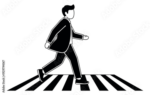 Line art illustration of a businessman depicting walking on a crosswalk for urban travel
