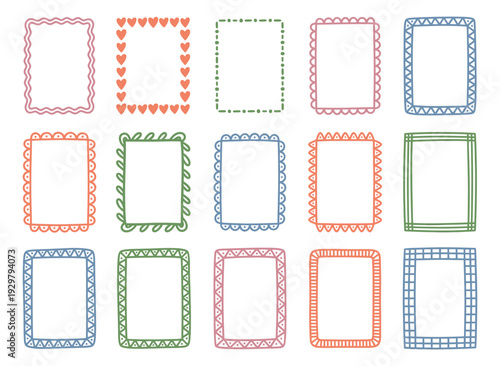 Hand drawn decorative frames set featuring various border patterns for creative projects