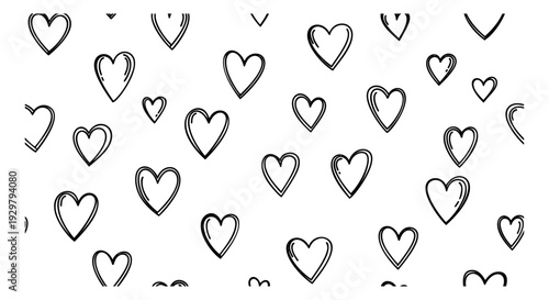 Hand drawn line art hearts set featuring multiple outlined doodle shapes in a seamless pattern for romance and celebration
