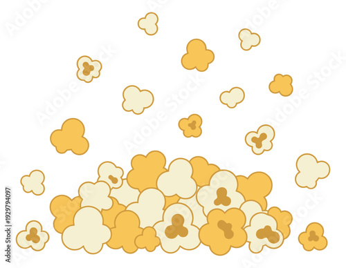 Simple line art popcorn set featuring a delicious pile and scattered kernels for cinema entertainment