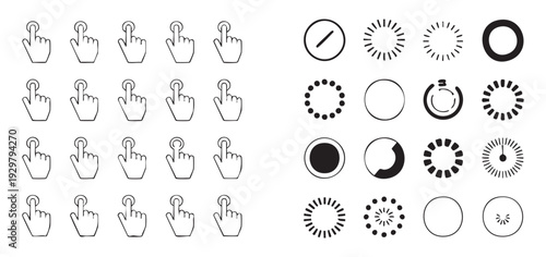 Collection of hand and cursor icons for user interaction and loading indicators