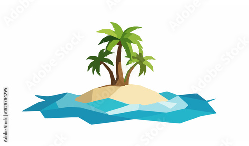 Geometric low poly beach island with palm trees vector isolated on white