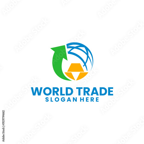 World Trade Global Business Logo with Arrow and Globe Symbol