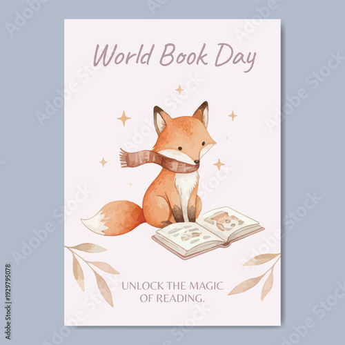 Watercolor world book day illustration