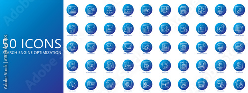 Search Engine Optimization gradient fill icon pack. contain web traffic, brand identity, campaign, algorithm, analytics, audience, target, rate, and more. Vector for UI, UX, web and app development