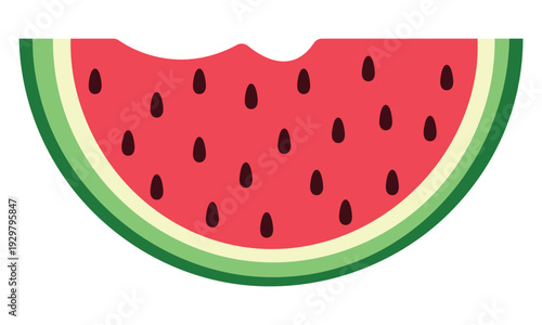 Watermelon slice fresh summer fruit illustration juicy sweet red pulp with seeds green rind isolated on white background healthy organic food icon flat design bright tropical symbol