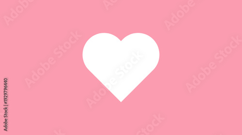 Pink background with white heart icon, minimalist flat design conveying love, romance, and feminine charm