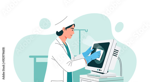 Nurse Cleaning Medical Monitor in Hospital Clinic for Patient Care