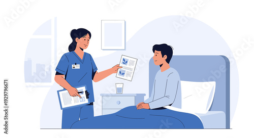 Nurse Explains Medical Results to Patient in Hospital Bed