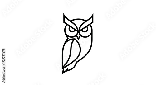 Minimalist owl drawing, black line art on isolated white background