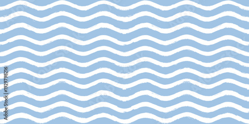 Seamless Wave Pattern, Hand drawn water sea vector background. Wavy beach print, curly grunge paint lines, watercolor stripes
