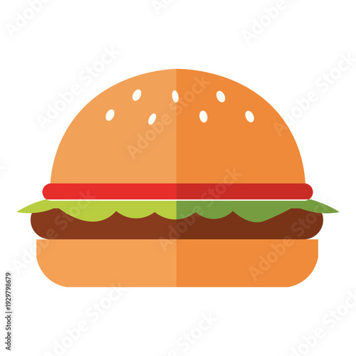 Simple flat illustration of a classic cheeseburger with sesame seed bun and fresh toppings
