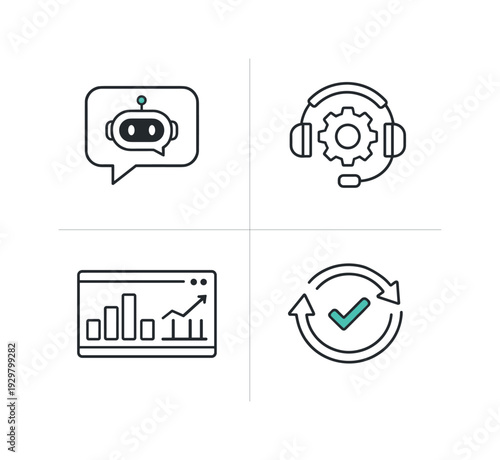 Artificial intelligence powered customer support automation in digital service environments, presenting chatbot interaction, ticket processing