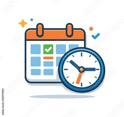 Online appointment scheduling and efficient time booking for modern service providers, a calendar icon combined with a clock representing organized
