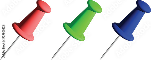 Thumbtack Vector for Isolated Map Marker – Color Push Pin Icon Set Red Green Blue