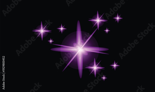 Vibrant purple light effect with sparkling stars on black background