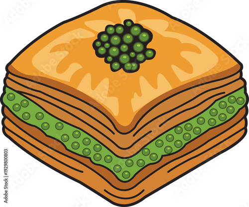 Pistachio Baklava Cartoon Illustration