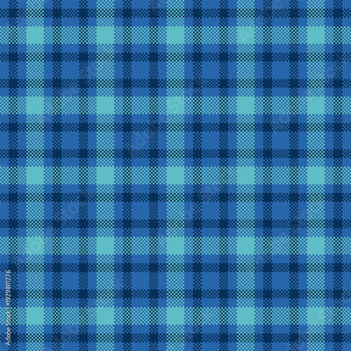 Fade tartan textile texture, coloured fabric seamless pattern. Bandana background plaid check vector in cyan and blue colors.