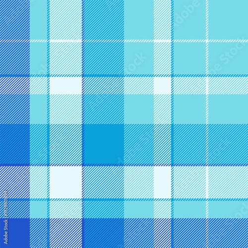 France check plaid texture, comfort pattern fabric textile. 1940s seamless vector background tartan in cyan and light colors.