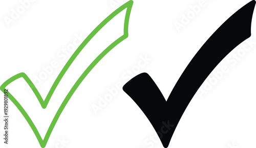 Two check marks, one green and one black, on a white background Vector