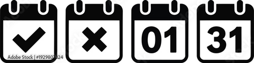 Calendar icons representing task completion, failure, and specific dates Vector