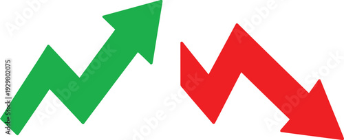 Graph showing a green upward trend followed by a red downward trend Vector