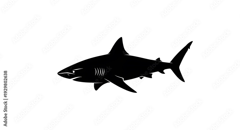 Fototapeta premium Black silhouette of a shark swimming.