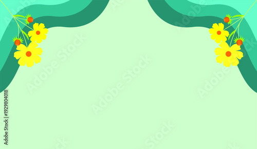 Eco Friendly Spring Background with Green Wavy Shapes and Yellow Flowers, Minimal Nature Banner Vector 