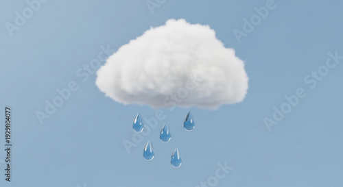 White rain cloud with falling droplets against a light blue background soft and serene weather illustration symbolizing calmness and precipitation
