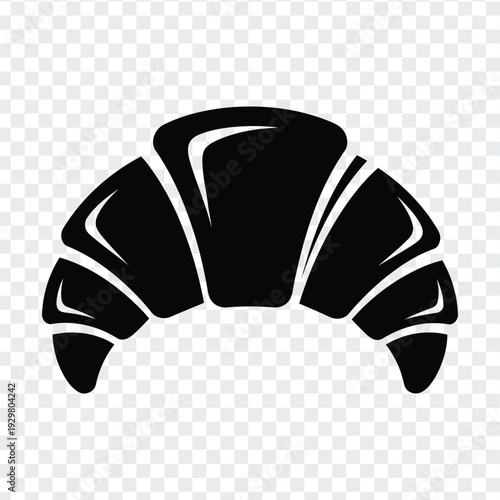 Black silhouette of a croissant on a transparent background