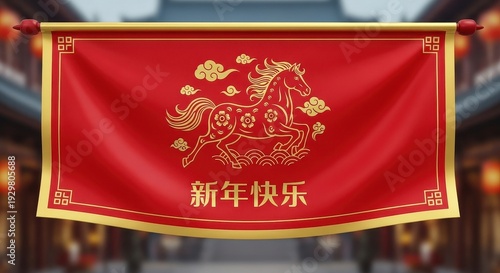 Chinese New Year Red Banner with Dragon.