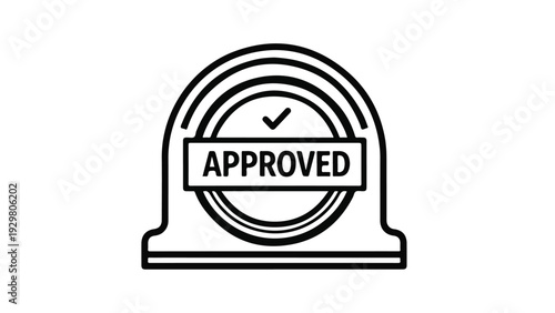 Black and white line drawing of an approved stamp with a checkmark on a plain white background.