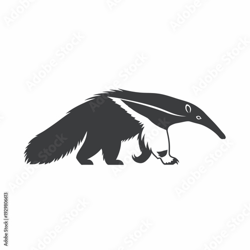 Black and white illustration of an anteater on a white background.