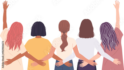 Diverse group of women with arms around each other