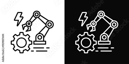 Task Automation Icon In Black And White Filled Style.