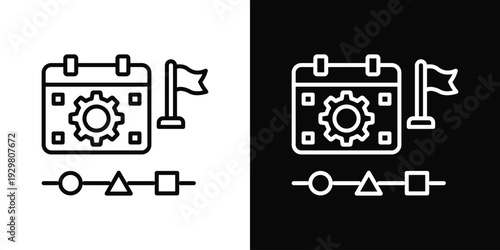 Operations Planning Icon In Black And White Filled Style.