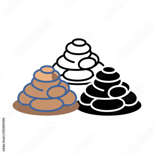 A colorful illustration of three stacked stone pyramids