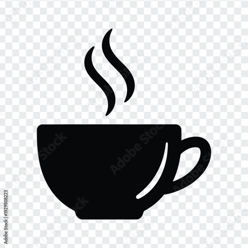 Black silhouette of a steaming hot coffee cup