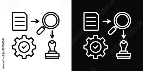 Process Approval Icon In Black And White Filled Style.